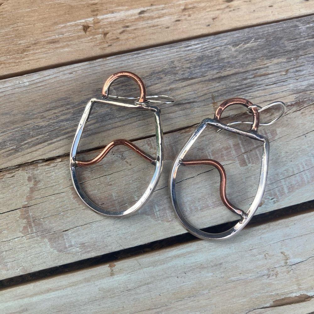 Silver and Copper Abstract Earrings